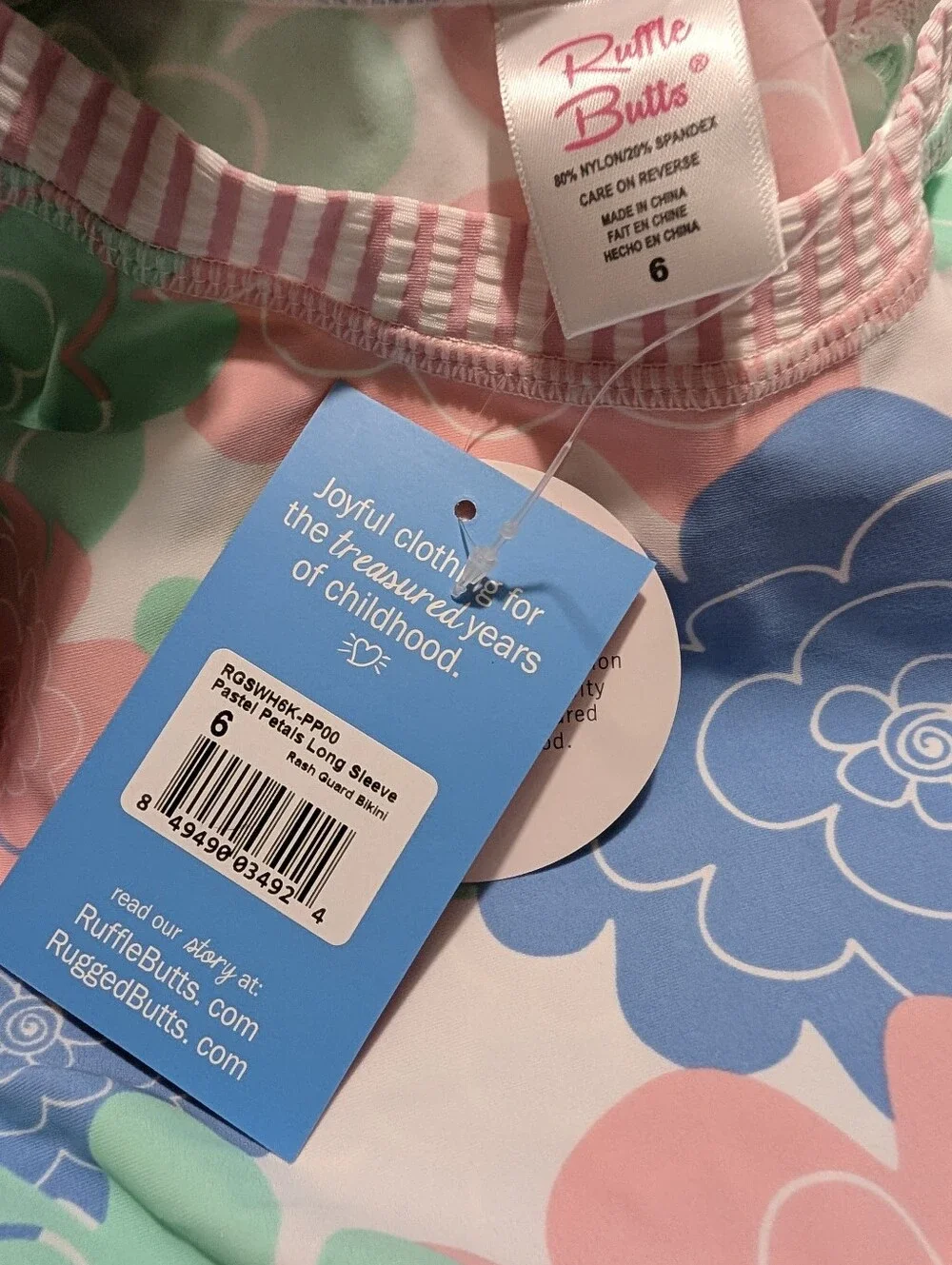 Ruffle Butts Long Sleeve Rash Guard Bikini Bottoms Pastel Floral Swimsuit Size 6